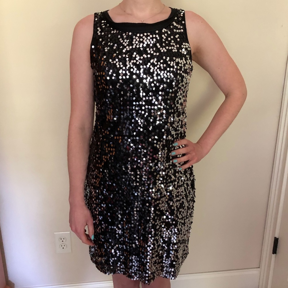 Banana Republic black sequin sheath dress